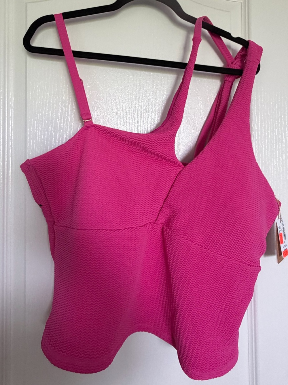 NaNa One Shoulder Textured Tankini in Hot Pink